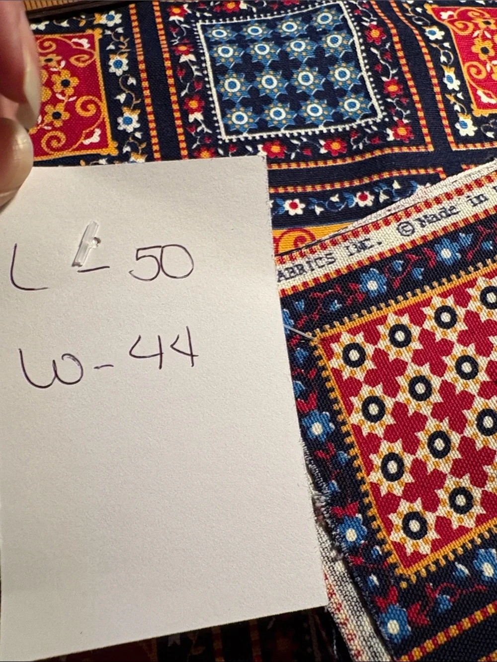 Vintage Concord Fabrics Patterned Decorative Fabric Panel Navy, Red & Yellow VV